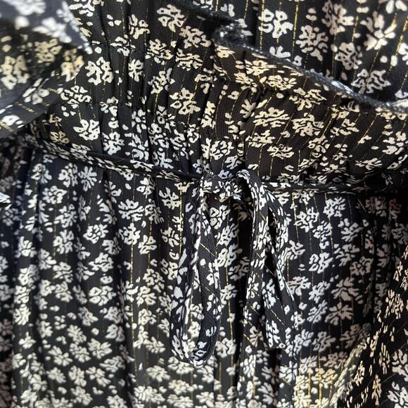 By Clara Paris Black White Floral Jumpsuit Wide Leg Romper Size L Boho - Picture 6 of 8